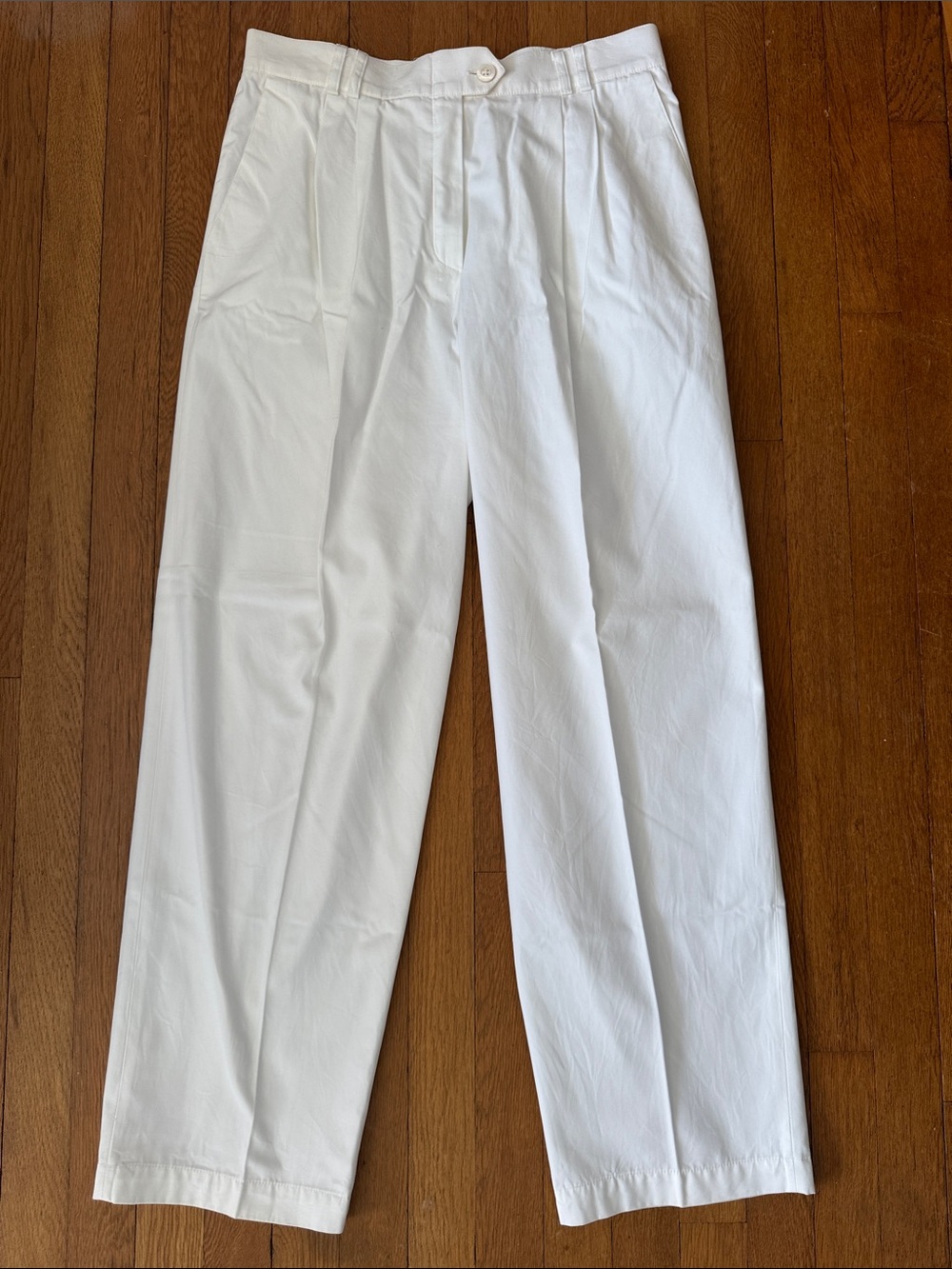ESCADA BY MARGARETHA LEY GERMANY 100% COTTON WHITE PLEATED PANTS SIZE EU42/US12